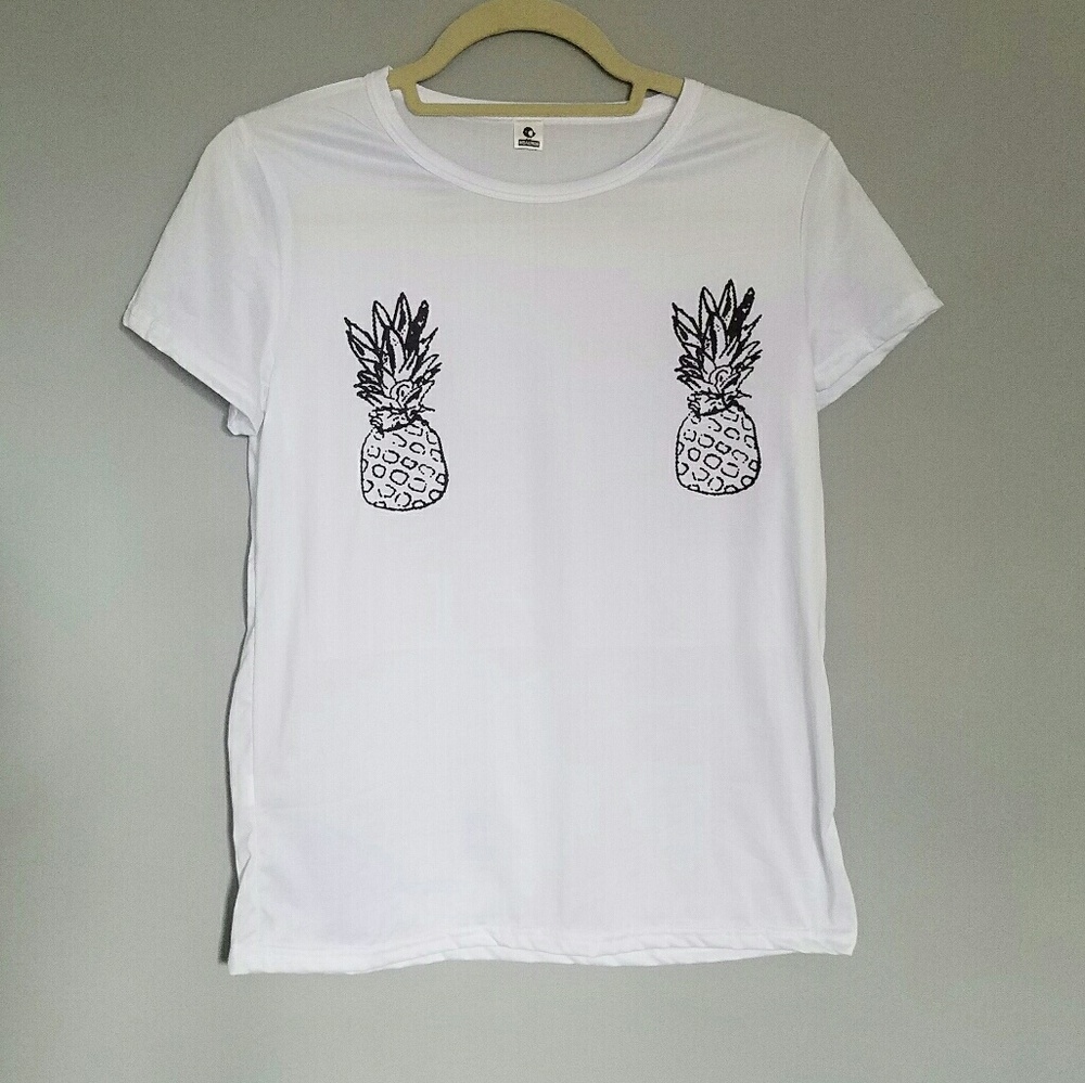 Pineapple Print Short Sleeve White Tee - Picture 2 of 6